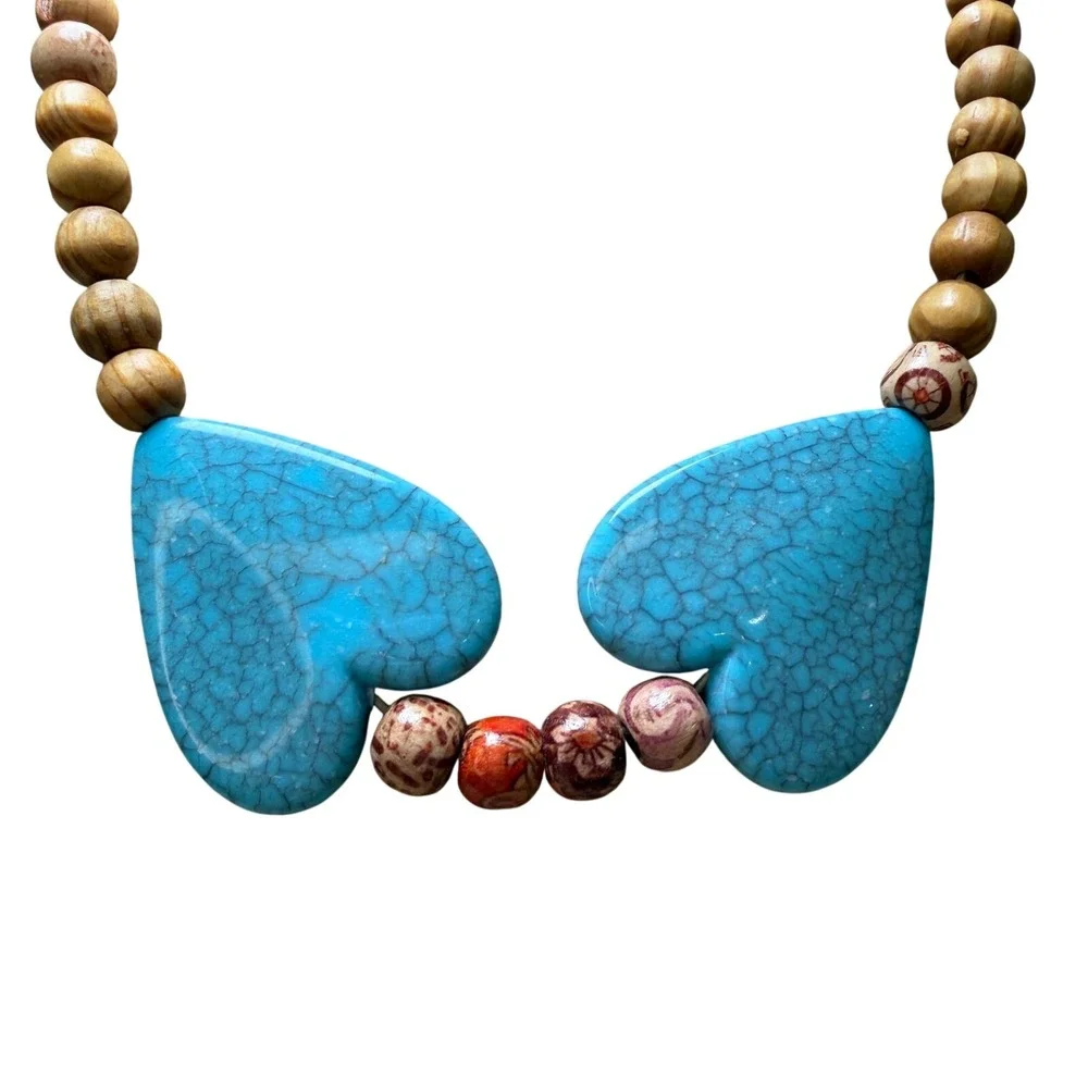 Heart Jewelry Set Turquoise Wood Boho‎ Southwestern Eclectic